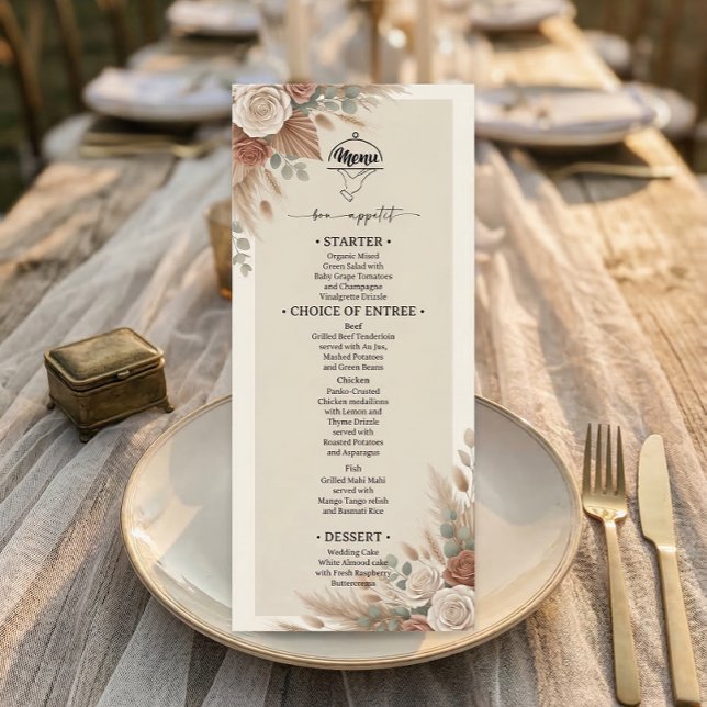 Elegante Boho-Chic-Hochzeit Menükarte (Von Creator hochgeladen)