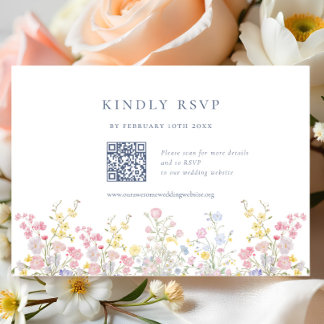 Elegante Boho-Chic-Wildblumen-Hochzeit QR-Code-RSV RSVP Karte