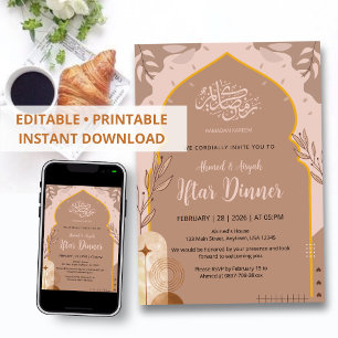 Elegante Boho-Erdfarbene Islamische Arch-Iftar-Din Einladung