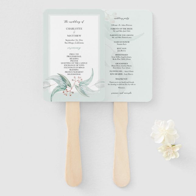 Elegante Boho Eucalyptus Blume Watercolor Fächer (Vorne und Hinten)