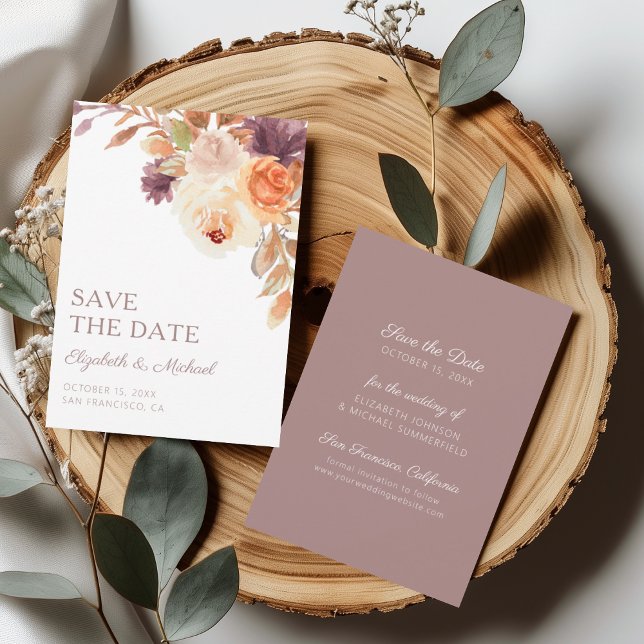 Elegante Boho Fall Floral Save the Date Card Einladung (Von Creator hochgeladen)