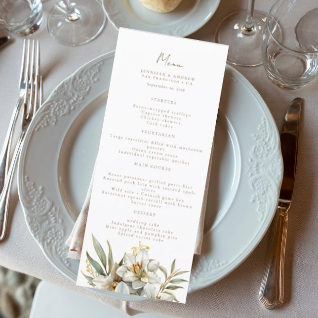 Elegante Boho Fall Floral Wedding Menus Menükarte (Von Creator hochgeladen)
