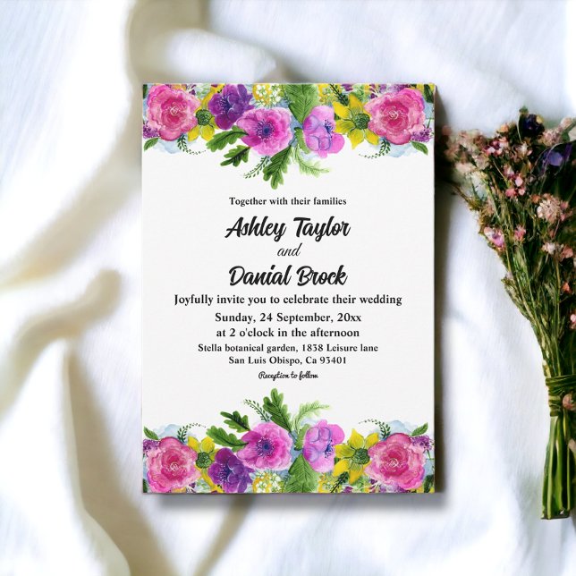 Elegante Boho farbenfrohe Rose Sommerblumenhochzei Einladung (Von Creator hochgeladen)