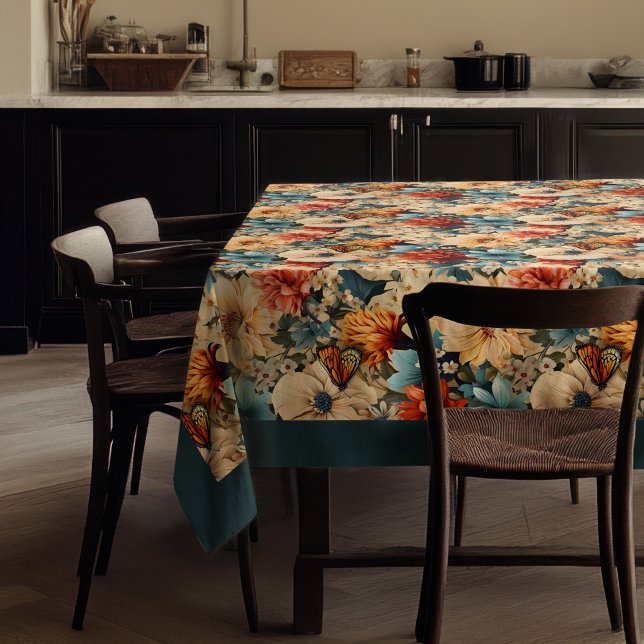 Elegante Boho farbenfrohe wilde Blume und Schmette Tischdecke (Elegant Boho colorful wild flowers and butterflies Tablecloth)
