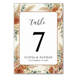 Elegante Boho-Floral-Hochzeitstisch-Nummernkarte Tischnummer