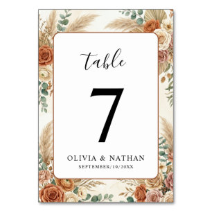 Elegante Boho-Floral-Hochzeitstisch-Nummernkarte Tischnummer