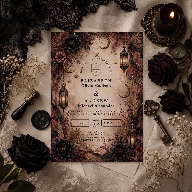 Elegante Boho-Goth-Hochzeit Einladung (Von Creator hochgeladen)