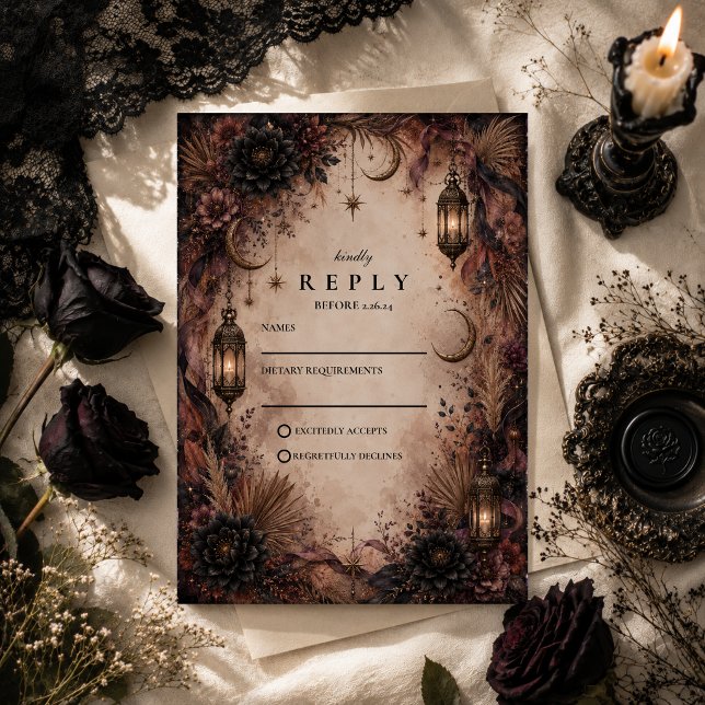 Elegante Boho-Goth-Hochzeit RSVP Karte (Von Creator hochgeladen)