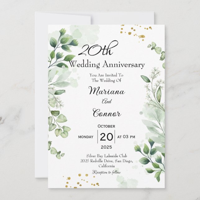 Elegante Boho-Grün-Hochzeit-Jubiläum  Einladung (Vorderseite)