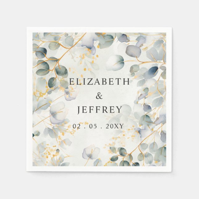 Elegante Boho-Grünpflanzen Eukalyptus-Hochzeit Serviette (Vorderseite)