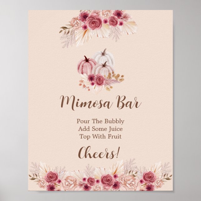 Elegante Boho-Herbst-Kürbis-Mimosa-Bar Poster (Vorne)