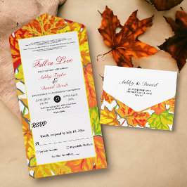 Elegante Boho-Herbstlaub-Landr Blumen Hochzeit All In One Einladung
