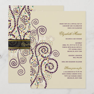 Elegante Boho-Lila-Spiralen-Bat-/Bar-Mizwa-Einladu Einladung