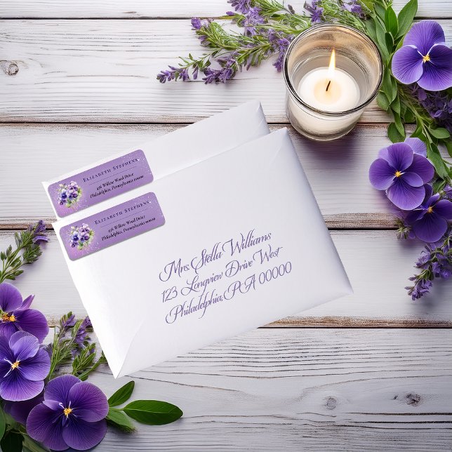 Elegante Boho-Lila-Veilchen-Blumen-Rücksendeadress (Elegant Boho Purple Violets Lavender Floral Return Address Labels)