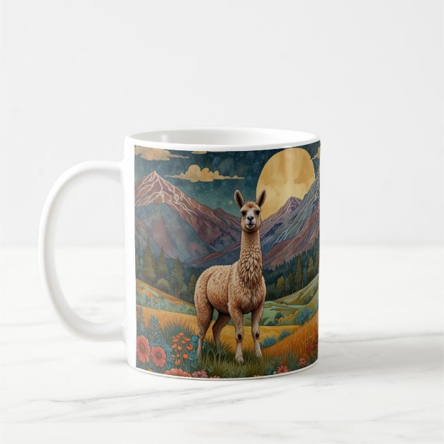 Elegante boho llama alpaca Vintage Landschaft Kaffeetasse (Links)