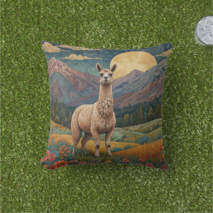 Elegante boho llama alpaca Vintage Landschaft Kissen