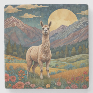 Elegante boho llama alpaca Vintage Landschaft Steinuntersetzer