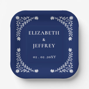 Elegante Boho-Navy-Blumenhochzeit Pappteller