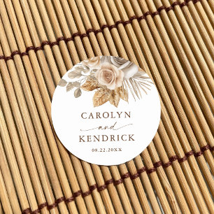 Elegante Boho Neutral Floral Accents Gastgeschenk  Runder Aufkleber
