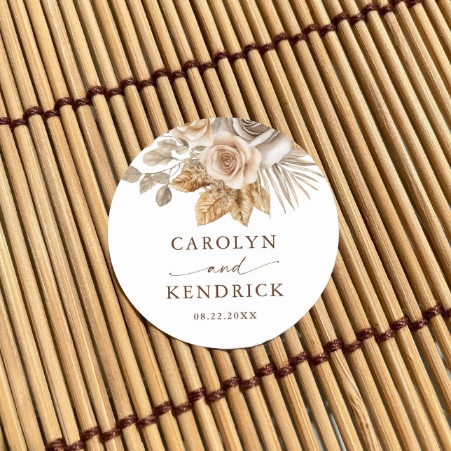 Elegante Boho Neutral Floral Accents Gastgeschenk  Runder Aufkleber (Von Creator hochgeladen)