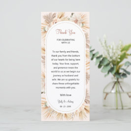 Elegante Boho neutrale Blumen Dankes-Tischkarte Programm