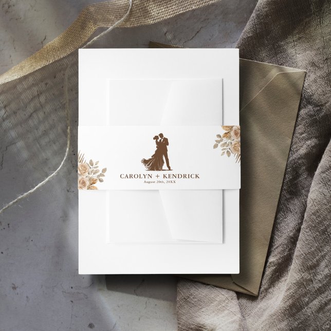 Elegante Boho neutrale florale Akzente Hochzeit Einladungsbanderole (Von Creator hochgeladen)