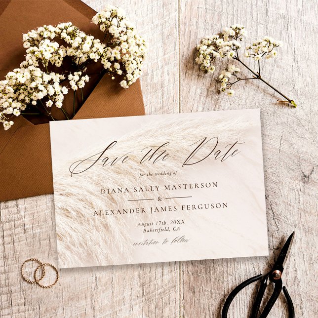 Elegante Boho Pampas Grass Save the Date Card (Von Creator hochgeladen)