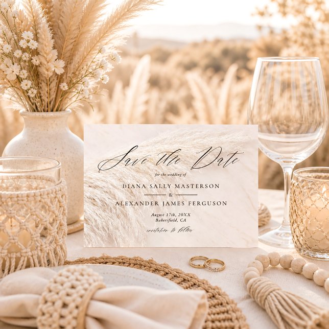 Elegante Boho Pampas Grass Save the Date Card (Von Creator hochgeladen)