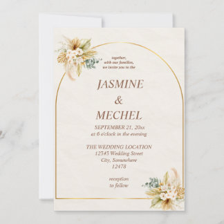 Elegante Boho-Pampasgras-Goldbogen-Hochzeitseinlad Einladung