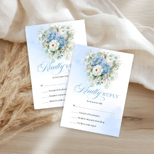 Elegante Boho-Pastellblaue Pfingstrose Goldene Hoc RSVP Karte