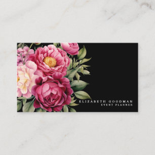 Elegante Boho Pink und Black Blume Business Cards Visitenkarte