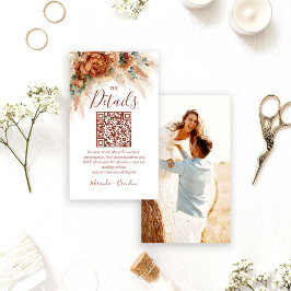 Elegante Boho-QR-Code-Foto-Hochzeitsdetailskarte Begleitkarte