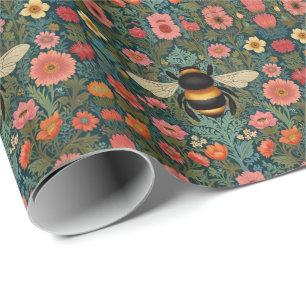Elegante Boho-Retro-Hummel-Frühlingsblumen Geschenkpapier