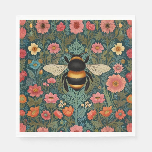 Elegante Boho-Retro-Hummel-Frühlingsblumen  Serviette (Vorderseite)