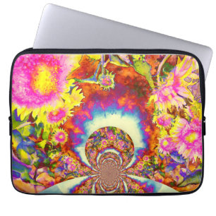 Elegante Boho Retro-Sonnenblumen rosa gelbe Blumen Laptopschutzhülle