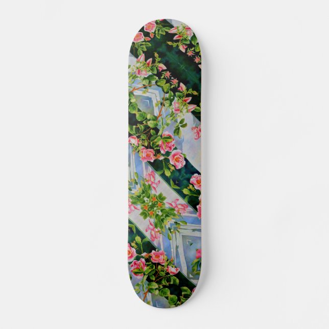 Elegante boho rosa Aquarellfarben-Rose Skateboard (Vorderseite)