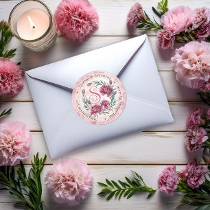 Elegante Boho-Rosa-Nelken-Blumen-Rücksendeadresse Runder Aufkleber