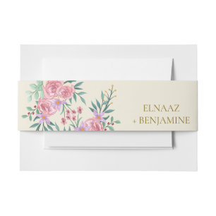 Elegante Boho Rosa Wasserfarben-Blumenhochzeit  Einladungsbanderole