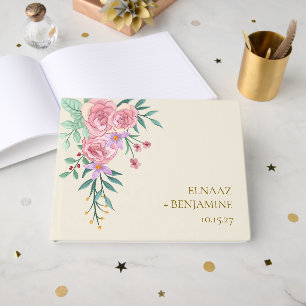 Elegante Boho Rosa Wasserfarben-Blumenhochzeit  Gästebuch