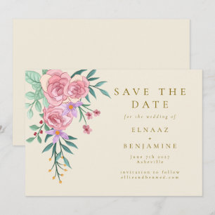 Elegante Boho Rosa Wasserfarben Florale Hochzeit  Save The Date