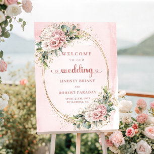 Elegante Boho-Roségold-Rosa-Grün-Hochzeit Poster