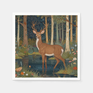 Elegante boho rustikale Wald Wald Hirsche Kunst Serviette