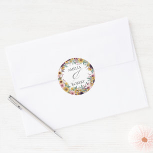 Elegante Boho-Sonnenblume Rustikale Blumige Herbst Runder Aufkleber