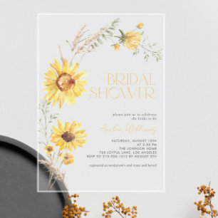 Elegante Boho-Sonnenblumen-Hochzeitsdusche Botanis Acryleinladungen