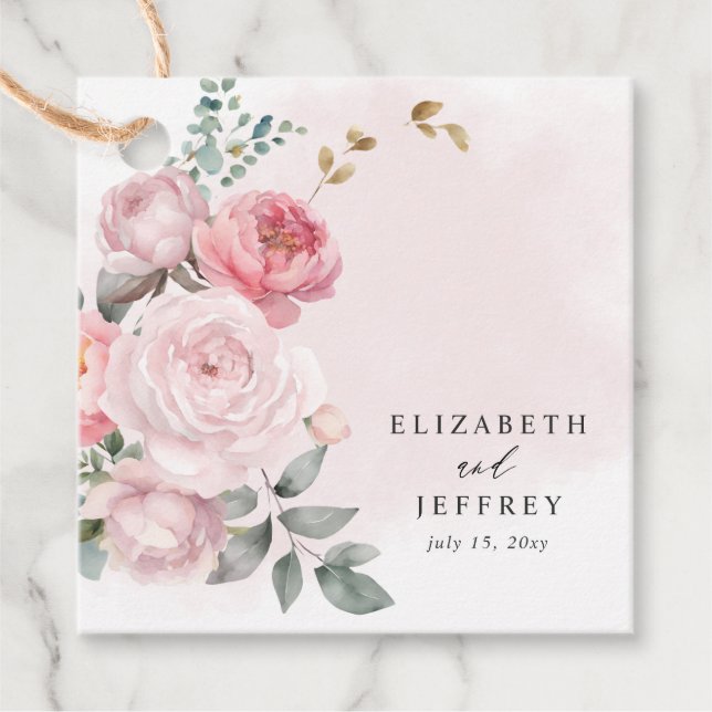 Elegante Boho Summer Blush Blumenhochzeit Geschenkanhänger (Vorderseite)