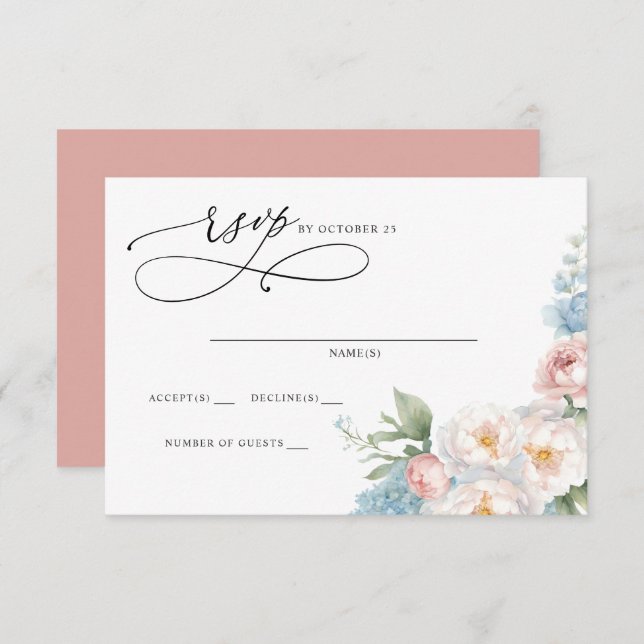 Elegante Boho Summer Blush Blumenhochzeit RSVP Karte (Vorne/Hinten)