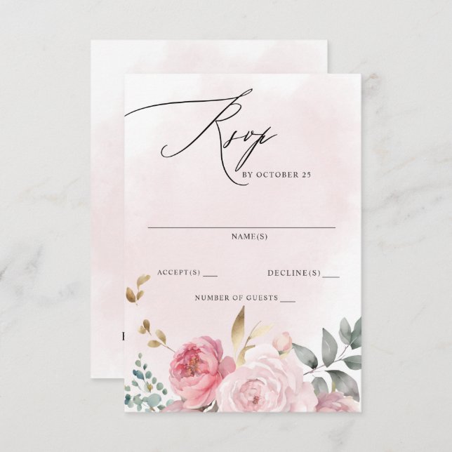 Elegante Boho Summer Blush Blumenhochzeit RSVP Karte (Vorne/Hinten)