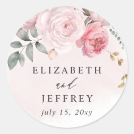 Elegante Boho Summer Blush Blumenhochzeit Runder Aufkleber