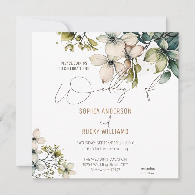 Elegante Boho Süße Wildblumen Florale Hochzeitskar (Vorderseite)