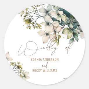 Elegante Boho Süße Wildblumen Florale Hochzeitskar Runder Aufkleber